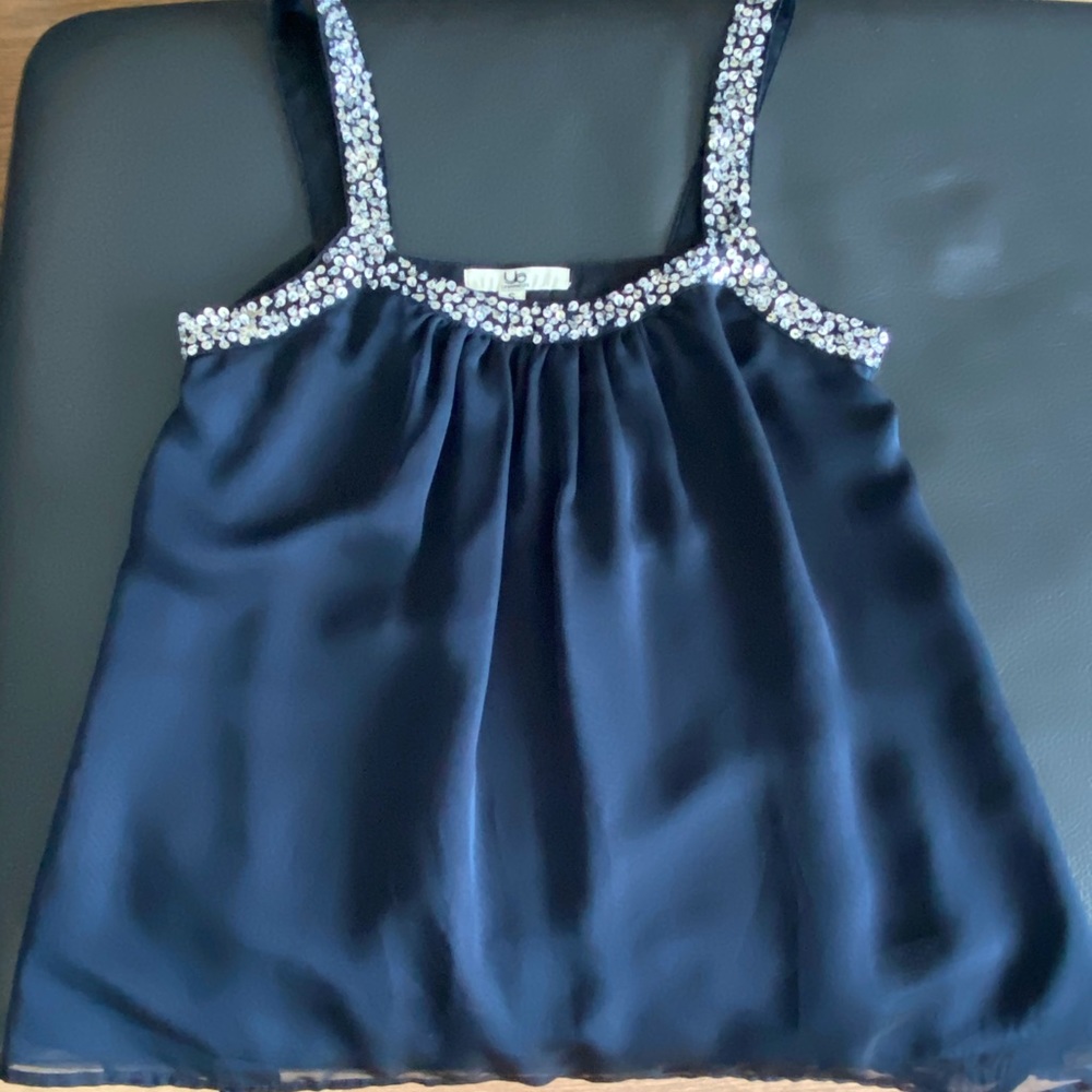 Sequined Navy Silk Top
